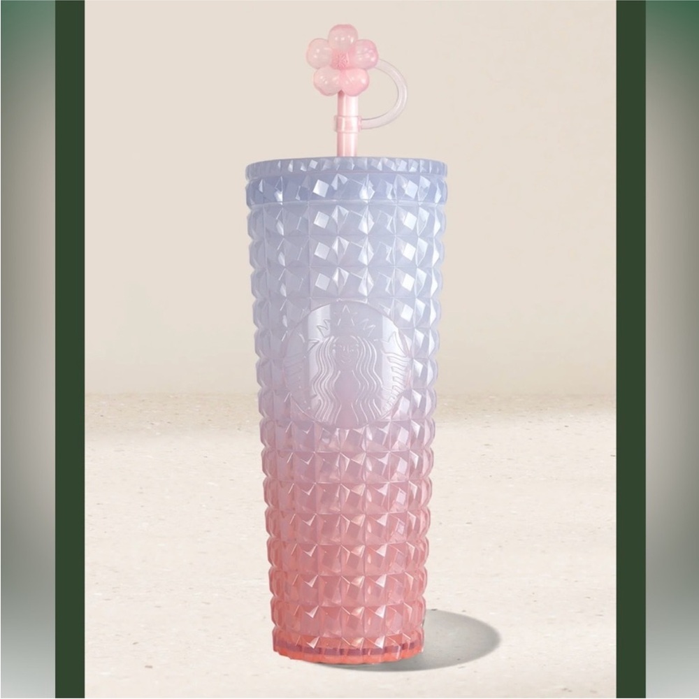 Starbucks Cherry Blossom Jelly Tumbler with Flower Straw, new